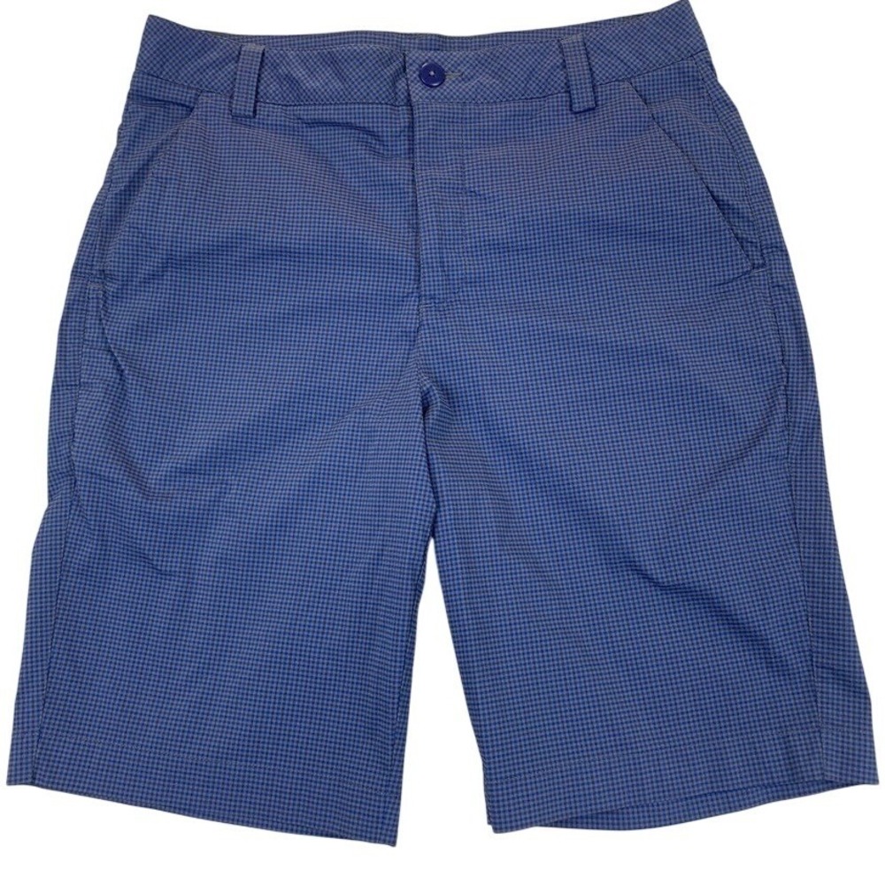 Puma Golf Shorts Mens 32 Blue Grey Gingham Check Performance Flat Front 515538